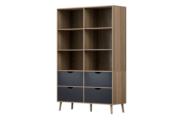 Artiss Bookshelf with 4 Drawers - MITZI Oak and Blue