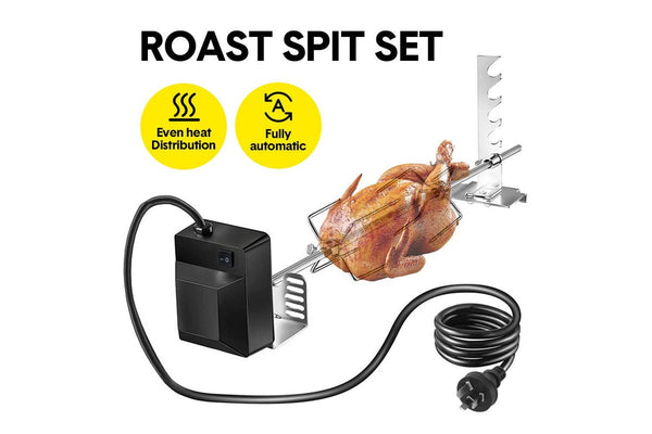 Automatic BBQ Rotisserie Kit Electric Stanless Steel Roast Spit Set Adjustable with Motor AU Plug for Grilling Hot Dog Chicken Steak