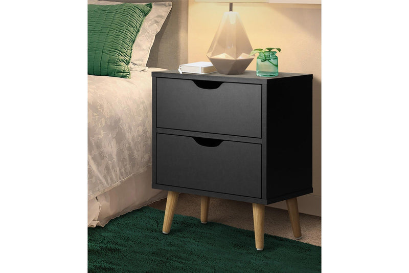 Oikiture Bedside Tables 2 Drawers Side Table Black