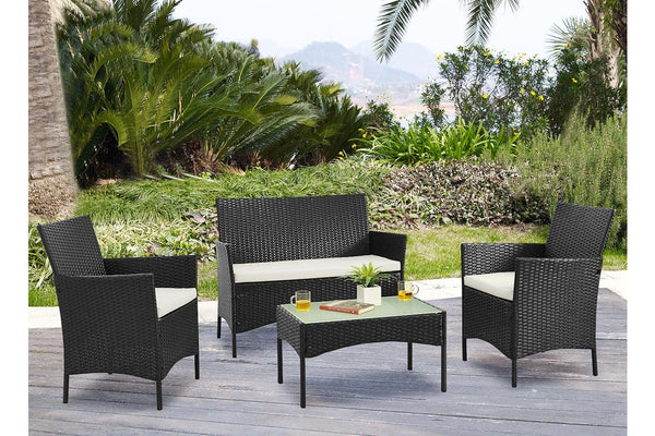 Elora 4pc Lounge Dining Set Outdoor Furniture Rattan Wicker Chair Table Garden Patio Balcony