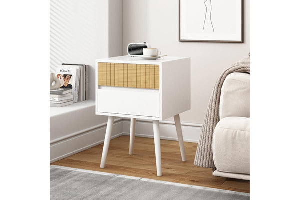 Oslo Bedside Table With 2 Drawer In White & Natural Bedside Tables