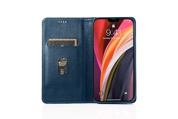 For Apple iPhone 12 Mini Case SupRShield Pro Luxury Wallet Leather Flip Magnetic Stand Case Cover (Navy Blue)