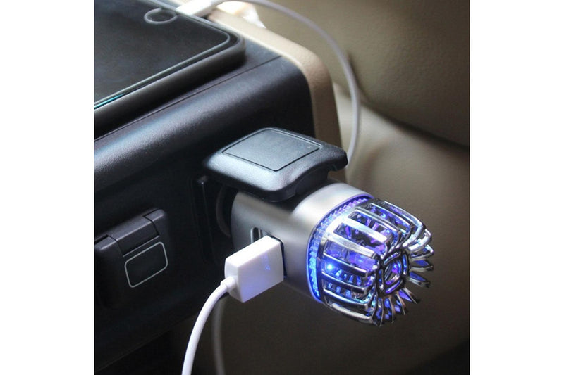 12V Car Air Purifier Car Air Freshener with Dual USB Charger Port Silver