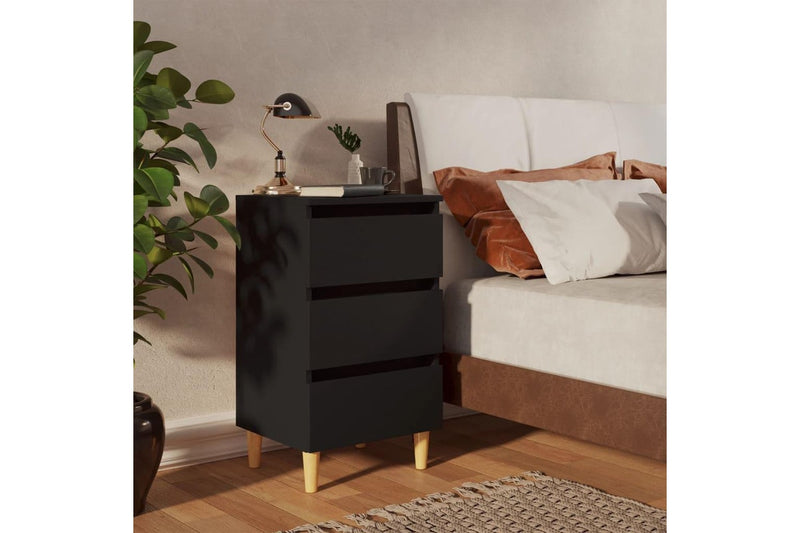 Bed Cabinets With Solid Wood Legs 2 Pcs Black 40X35x69 Cm Bedside Tables