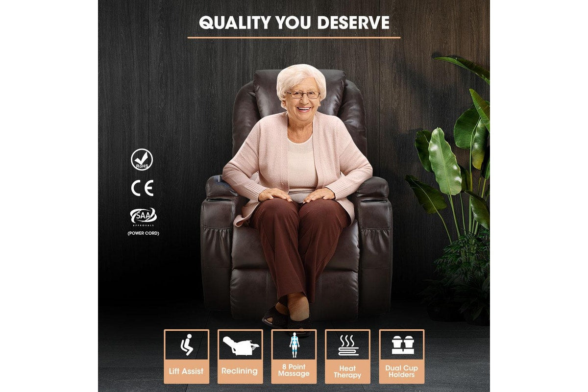 FORTIA Electric Massage Lift Recliner Chair Faux Leather 8 Point Massage Heating, Dark Crimson