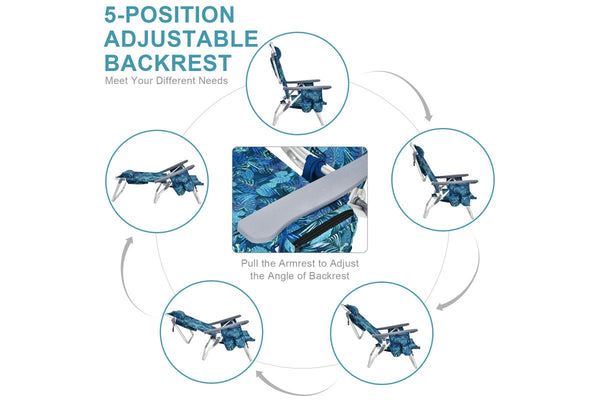 Costway 2x Folding Reclining Beach Chairs Camping Arm Chairs Outdoor Fishing Picnic w/ 5-Position Backrest & Head Pillow