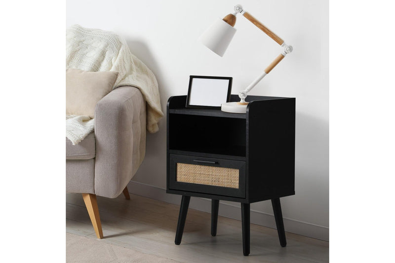 Oikiture 2X Bedside Table Drawer Side Table Storage Cabinet Nightstand Rattan