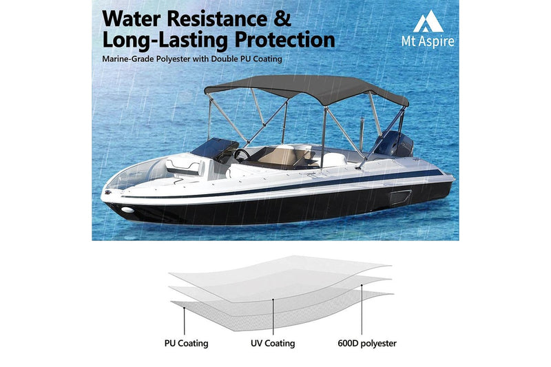 MT ASPIRE 3 Bow 1.5m-1.7m Grey Boat Bimini Top Canopy Aluminium Cover 600D Polyester
