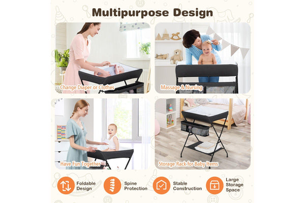 Giantex Baby Change Table Folding Nursery Organizer Diaper Changing Station Storage Basket & Shelf, Black