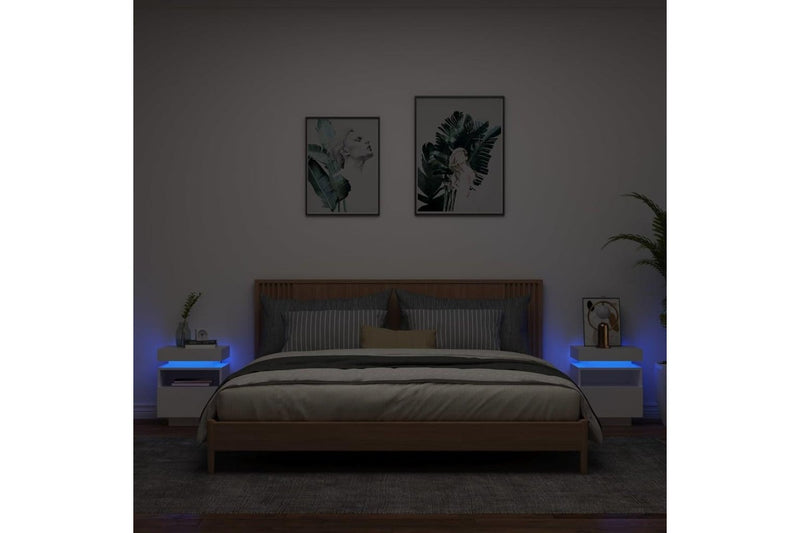 Bedside Cabinets With Led Lights 2 Pcs White 40X39x48.5 Cm Bedside Tables