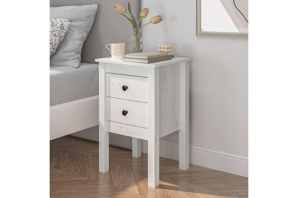 Bedside Cabinet White 40X35x61.5 Cm Solid Wood Pine Bedside Tables