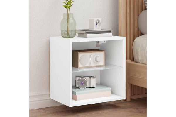 Bedside Cabinets with LED Lights Wall-mounted 2 pcs White vidaXL