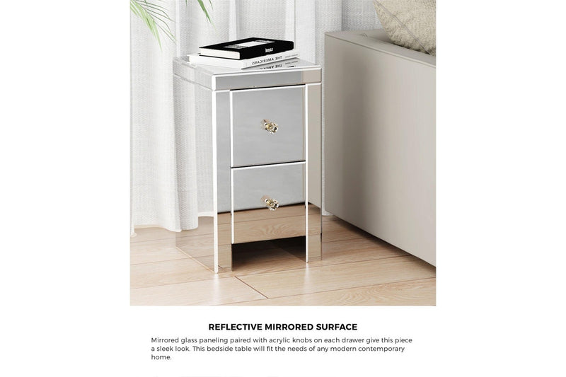 Oikiture Bedside Table Mirrored Storage Cabinet