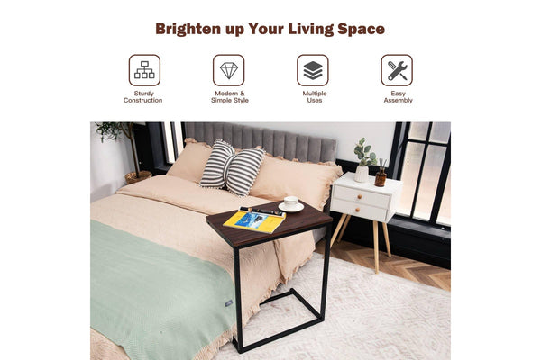 Giantex End Table Side Sofa Table C-shape Coffee Table Wooden Nightstand Brown