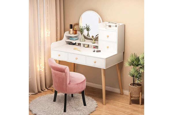Vanity Stool with wood legs, Sponge Seat (Pink)