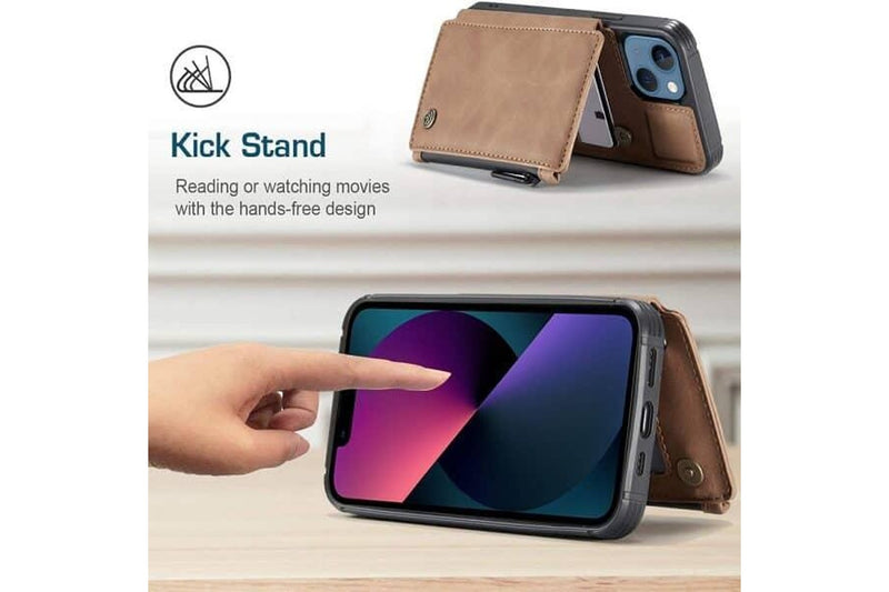 For Apple iPhone 13 Mini CaseMe Back Zipper Wallet Case W/ 3 Card Slots, RFID Blocking, 1 Money Pocket, Credit Card Holder Leather Cover (Brown)