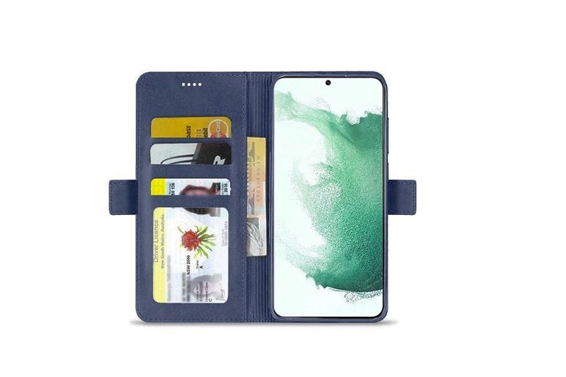 For Samsung Galaxy S22+ /S22 Plus SupRShield Wallet Leather Card Holder Flip Protective Shockproof Magnetic Case Cover (Navy Blue)