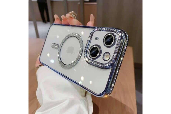 For Apple iPhone 13 Pro Case, MagSafe Magnetic Diamond Rhinestone Glitter Cute Crystal Bling Full Camera Lens Protector Shockproof Cover – Blue