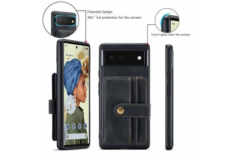 JEEHOOD For Google Pixel 7 Wallet Leather Case with Detachable Ultra Slim RFID Blocking Back Card Holder (Black)