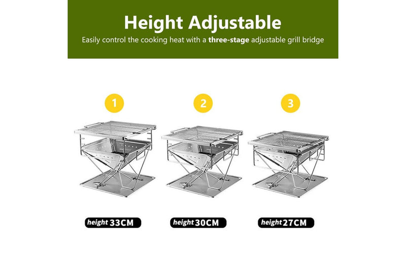 CAMPINGMOON Stove Fire Pit BBQ Grill Adjustable Camping Stainless Steel Medium MT-035