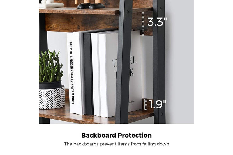 Ladder Shelf 4-Tier Home Office Bookshelf Metal Frame Industrial Rustic Brown Black