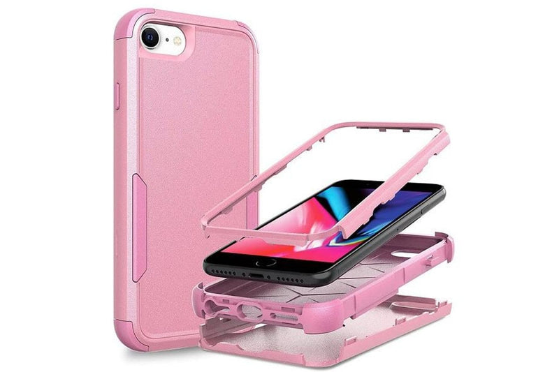 For Apple iPhone SE 2022 3in1 Case Drop Resistant Defender Tradies Hybrid Armor Heavy Duty Rugged Shockproof Tough Cover (Rose Gold)