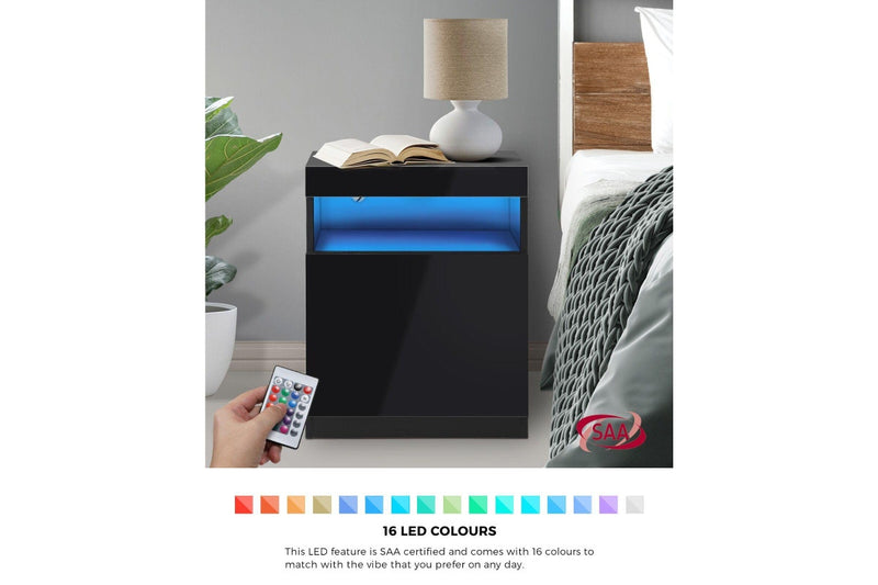 Oikiture Bedside Table LED Black