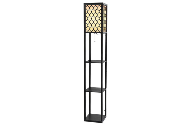 Artiss Floor Lamp 3 Tier Shelf Storage LED Light Stand Home Room Pattern Black