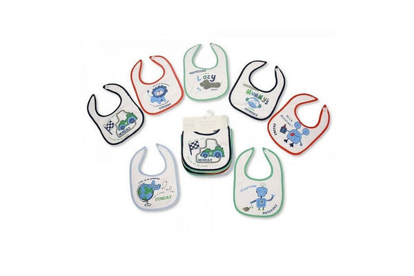 Baby Patterned 7 Days Of The Week Bibs In Boys & Girls Options (Pack Of 7) (Blue) (0-6 Months)