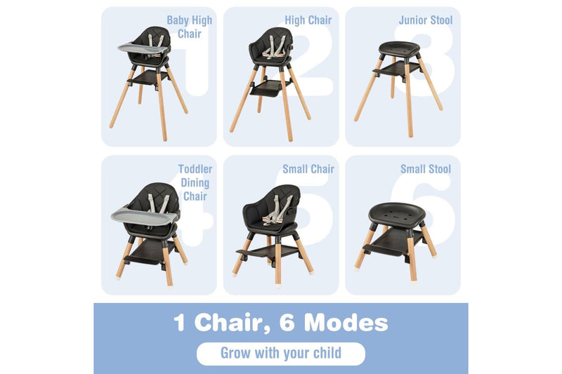 Costway High Chair Eating Feeding Chiar Dining Seat Wooden Furniture Black