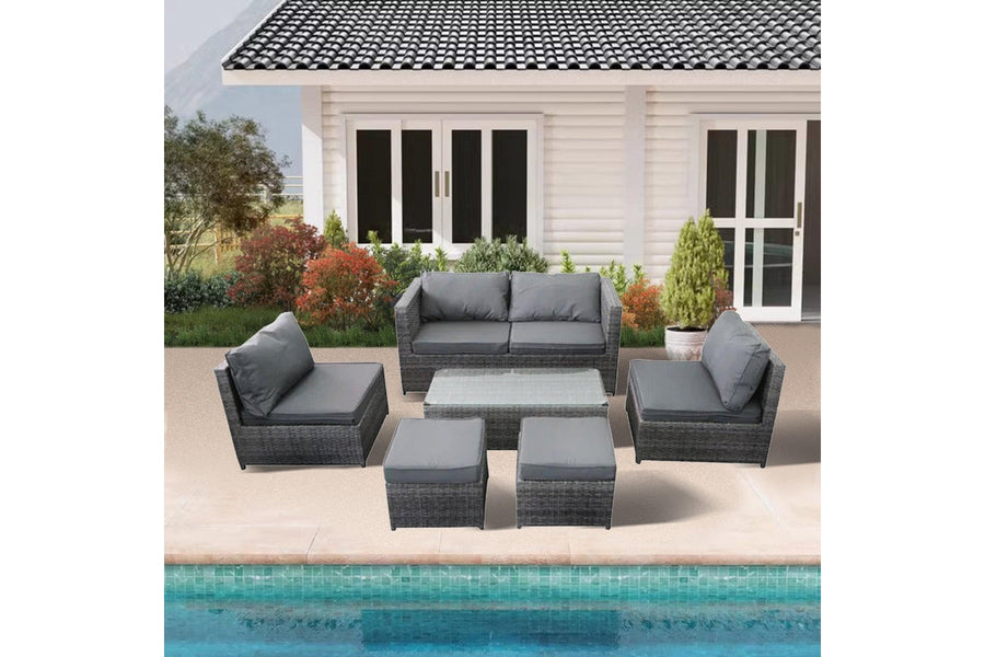 6pc Lounge Set Outdoor Furniture Rattan Wicker Chair Sofa Table Garden Patio