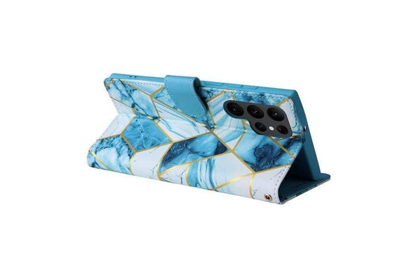 For Samsung Galaxy S24 Ultra Case Fashion Marble Painting Pattern Flip Wallet Case Leather Card Slots Stand Cover (Blue Gilding)