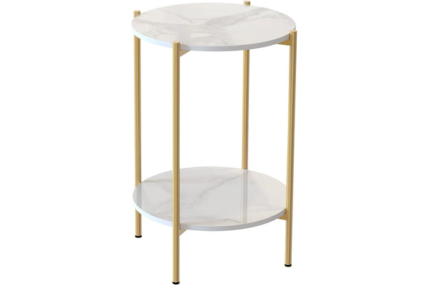 2 Tier Round Bedside table, Marble (Gold)