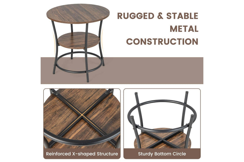 Giantex Round End Table 2-Tier Side Table w/Storage Shelf & Metal Frame Snack Table Nightstand
