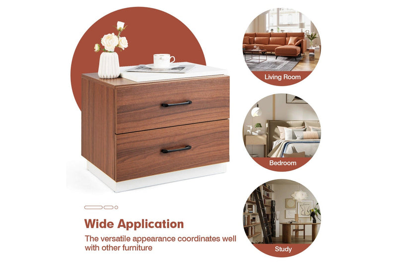Giantex Modern Wood Nightstand Home Bedside Storage Table 2 Drawer Wooden End Table
