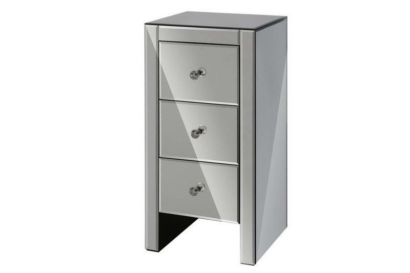 Artiss Bedside Table 3 Drawers Mirrored Glass - QUENN Grey