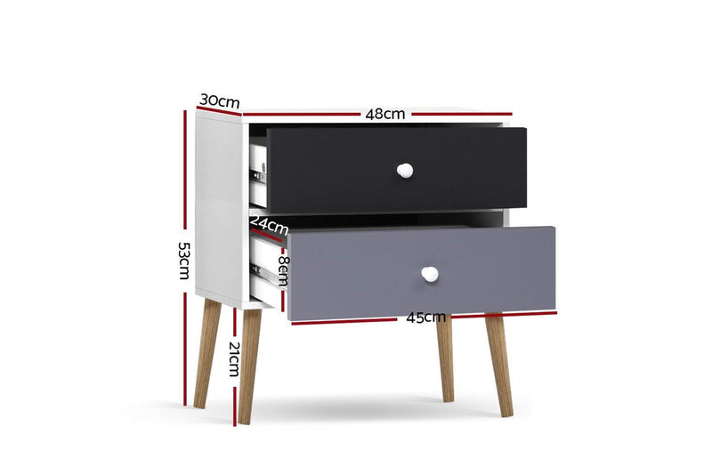 Artiss Bedside Table 2 Drawers - BONDS White