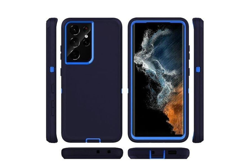 For Samsung Galaxy S22 Ultra Case Drop Resistant Defender Tradies Heavy Duty Rugged Shockproof Tough Cover (Navy Blue /Blue)