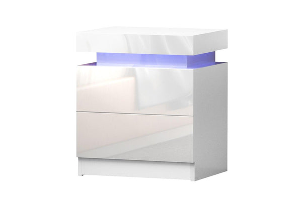 Artiss Bedside Table LED 2 Drawers Lift-up Storage - COLEY White