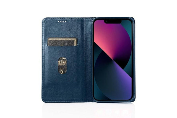 For Apple iPhone 13 Mini Case SupRShield Pro Luxury Wallet Leather Flip Magnetic Stand Case Cover (Navy Blue)