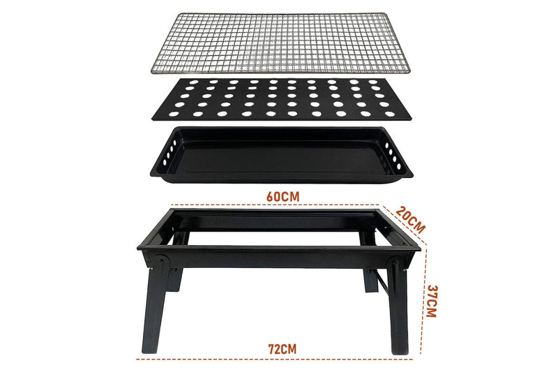Charcoal BBQ Grill Folding Portable Camping Barbecue Grill Lightweight for Outdoor GrillingCamping Hiking Picnics Tailgating Backpack Party 60x22x37cm