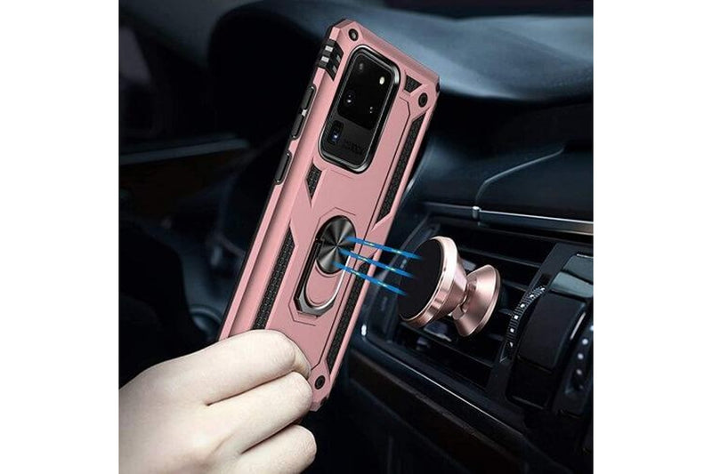 For Samsung Galaxy Note 20 Ultra /Note 20 Ultra 5G 6.9 Case, Military Grade 360 Degree Rotating Metal Magnetic Ring Car Mount Holder Kickstand Shockproof Heavy Duty Cover (Rose Gold)