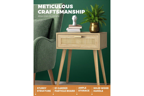 Oikiture Bedside Tables Set of 2 Rattan