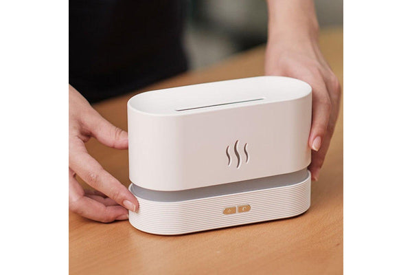 3D Flame Oil Diffuser Air Humidifier Noiseless Mist Aroma Diffuser White