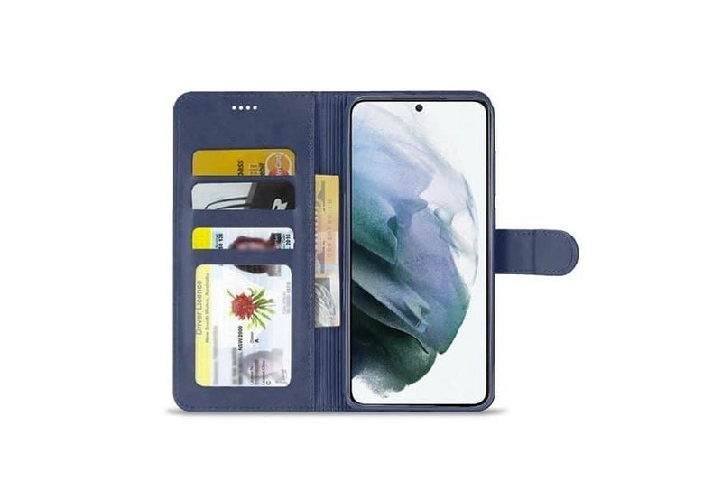 For Samsung Galaxy S22 SupRShield Wallet Leather Card Holder Flip Protective Shockproof Magnetic Case Cover (Navy Blue)