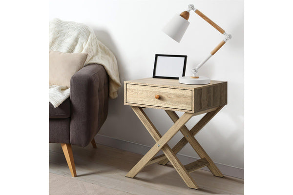 Oikiture Bedside Table Drawer Wooden Side End Table