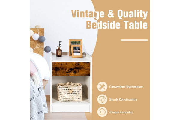 Giantex Set of 2 Nightstand w/Storage Drawer Wooden Bed Side Table,White