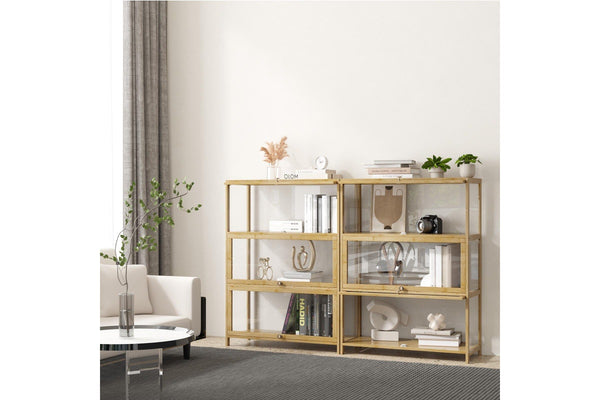 Oikiture Display Cabinet 3 Tier Shelves Oak