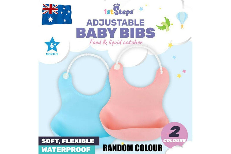 Ozstock Bib With Food Catcher Reusable 1pk 25cm x 21cm 6mths+ Pink Blue
