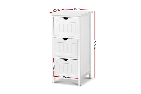 Artiss Bedside Table Bathroom Storage Cabinet 3 Drawers White